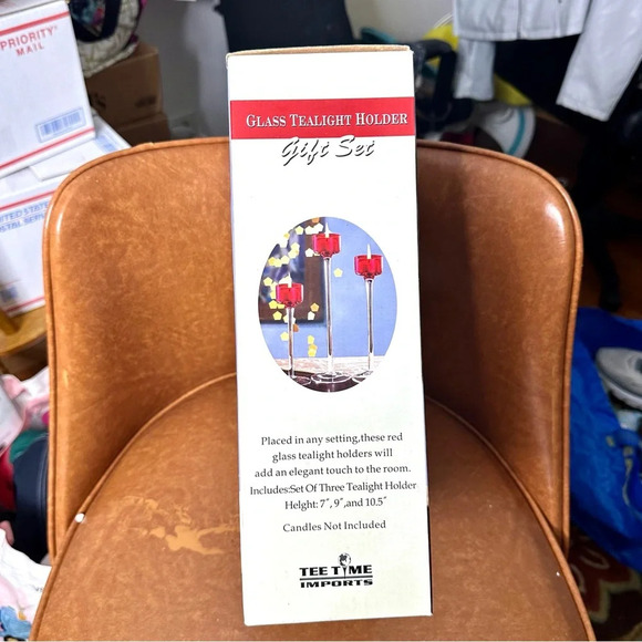 Red Stemmed Glass Tea Light holder Gift Set  7"‎ 9" 10.5” - Picture 7 of 8